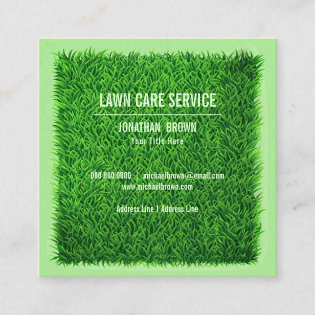 Lawn service garden Green Grass Landscaping Square Business Card (Front)
