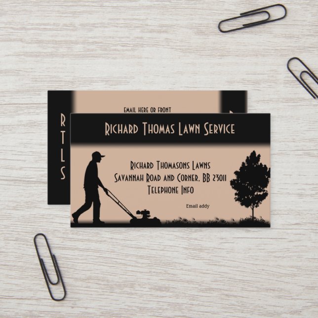 Lawn Service Landscape  Tan Business Card (Front/Back In Situ)
