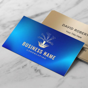 Lawn Sprinkler Irrigation Blue & Gold Landscaping Business Card