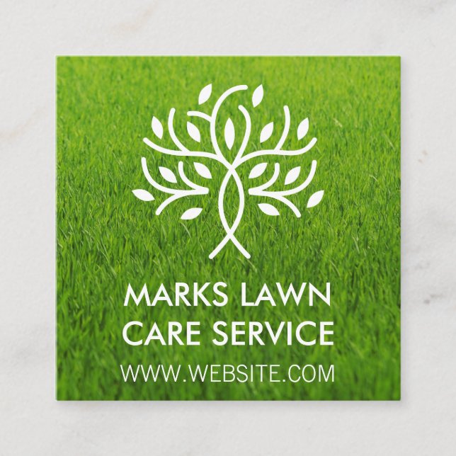 Lawn | Stylised Tree Logo Square Business Card (Front)