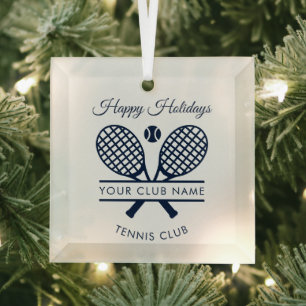 Lawn Tennis Country Club Happy Holidays Christmas Glass Tree Decoration
