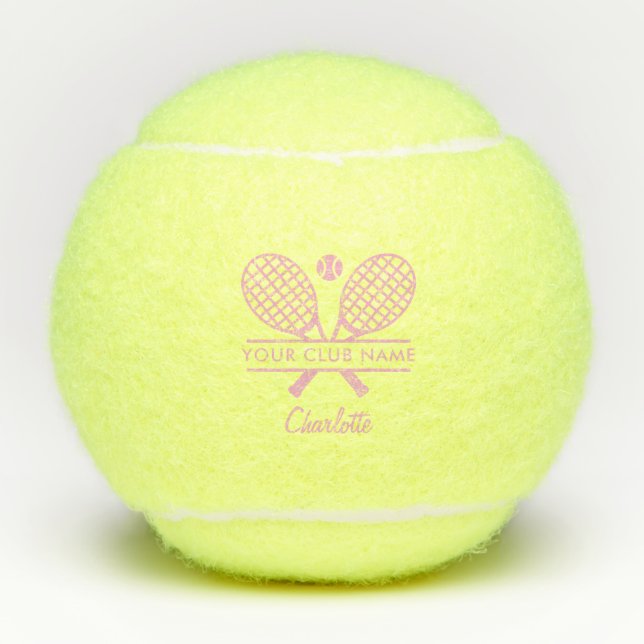 Lawn Tennis Player Pink Script Personalised Balls (Front)