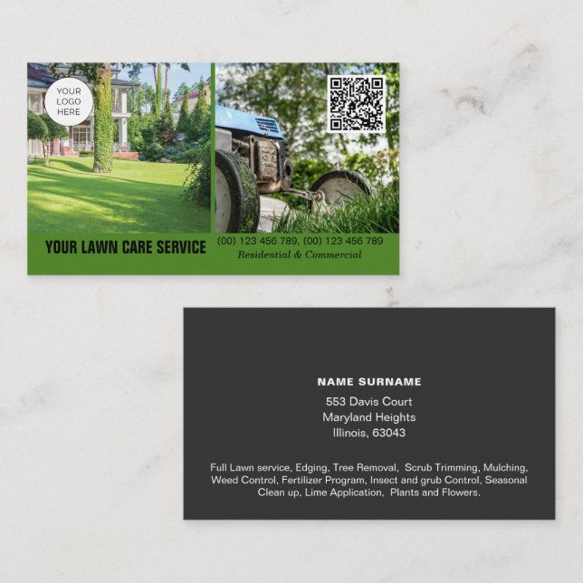 Lawncare business card with photo double sided (Front/Back)