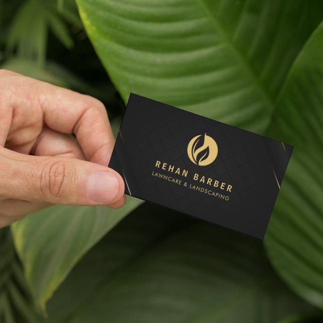 Lawncare & Landscaping Black & Gold Business Card (Creator Uploaded)
