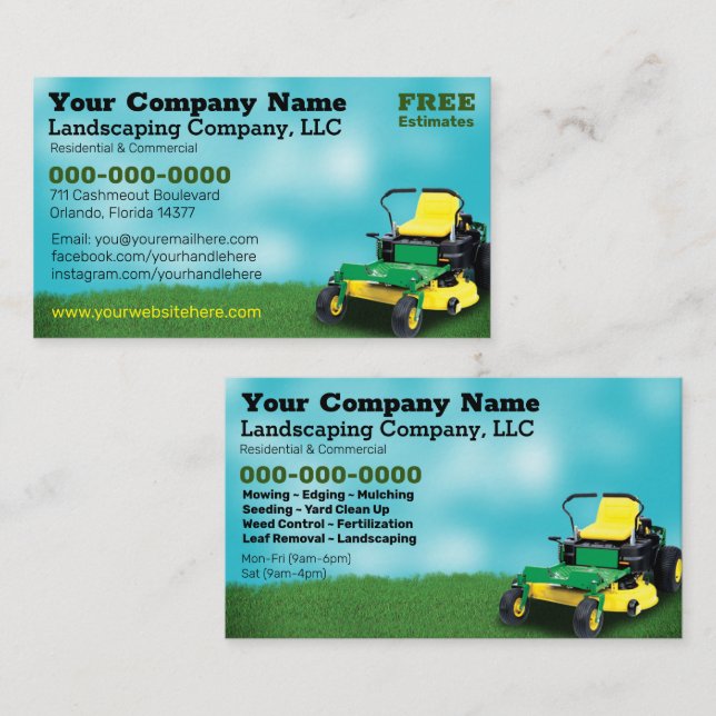 Lawncare Landscaping Grass Cutting Business Card (Front/Back)