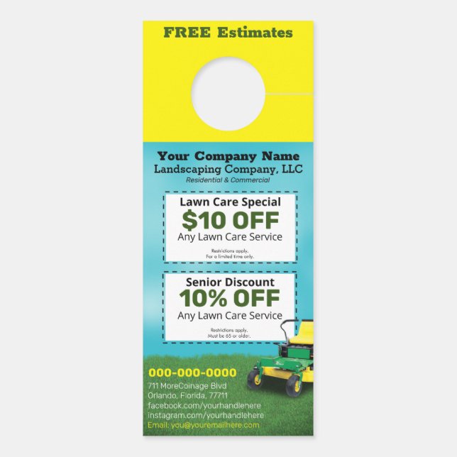 Lawncare Landscaping Grass Cutting Door Hanger (Back)