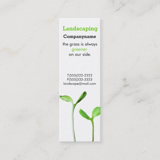 Lawncare  Landscaping Law green sprouts Mini Business Card (Front)