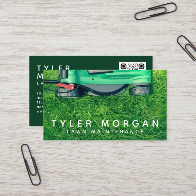 Lawnmower Grass Lawn Care Business Card (Front/Back In Situ)