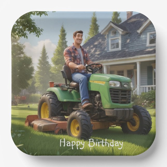 Lawnmower Man Birthday Paper Plate (Front)
