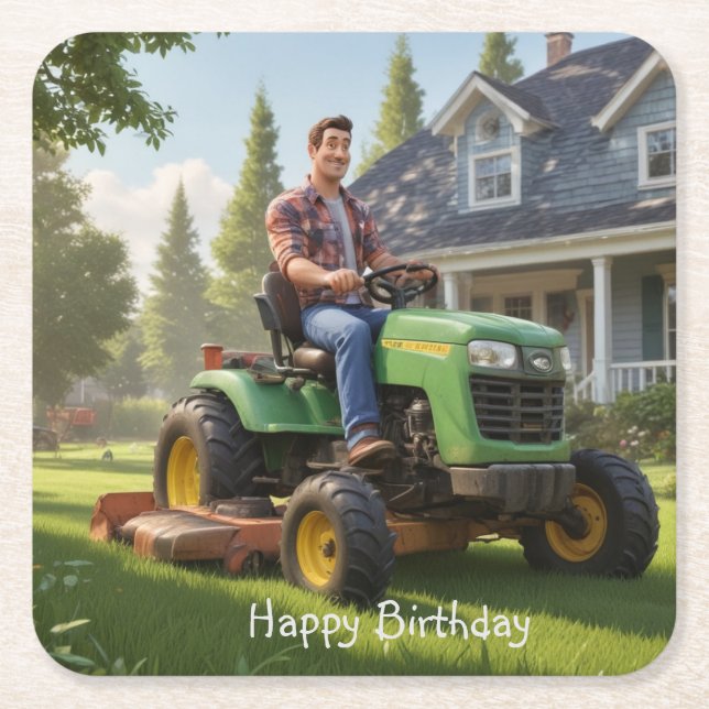 Lawnmower Man Birthday Square Paper Coaster (Front)