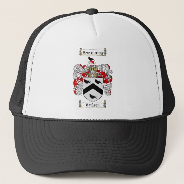LAWSON FAMILY CREST -  LAWSON COAT OF ARMS TRUCKER HAT (Front)