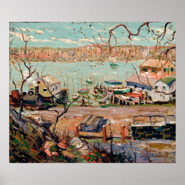 Lawson's River Scene-Boats and Houses Poster (Front)