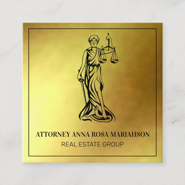 *~* Lawyer AP15 Attorney Justice Blind Gold Foil Square Business Card (Front)