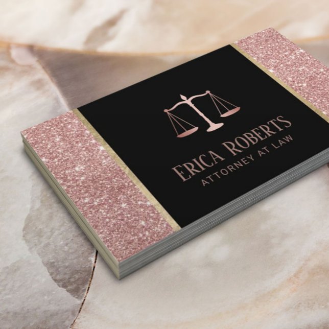 Lawyer Attorney at Law Modern Rose Gold Glitter Business Card (Creator Uploaded)
