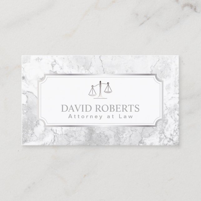 Lawyer Attorney at Law Modern White Marble Business Card (Front)