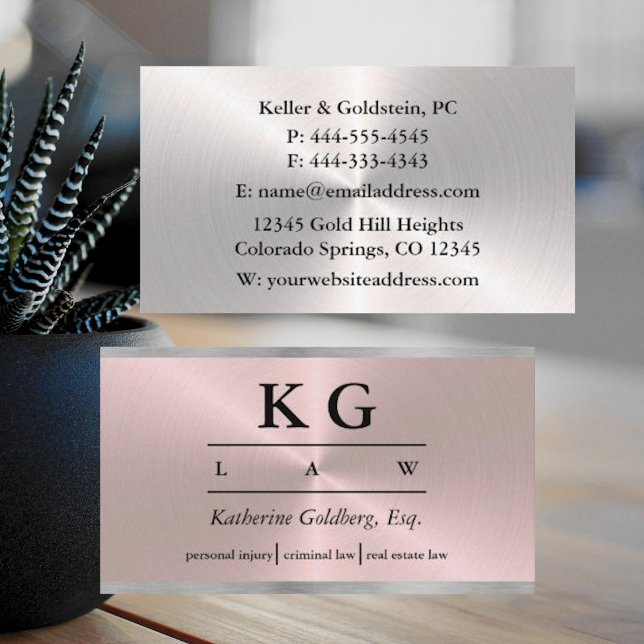 Lawyer Attorney at Law Rose Gold Business Card (Creator Uploaded)