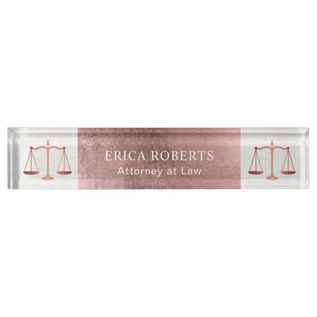 Lawyer Attorney at Law Rose Gold Scale of Justice Nameplate (Front)