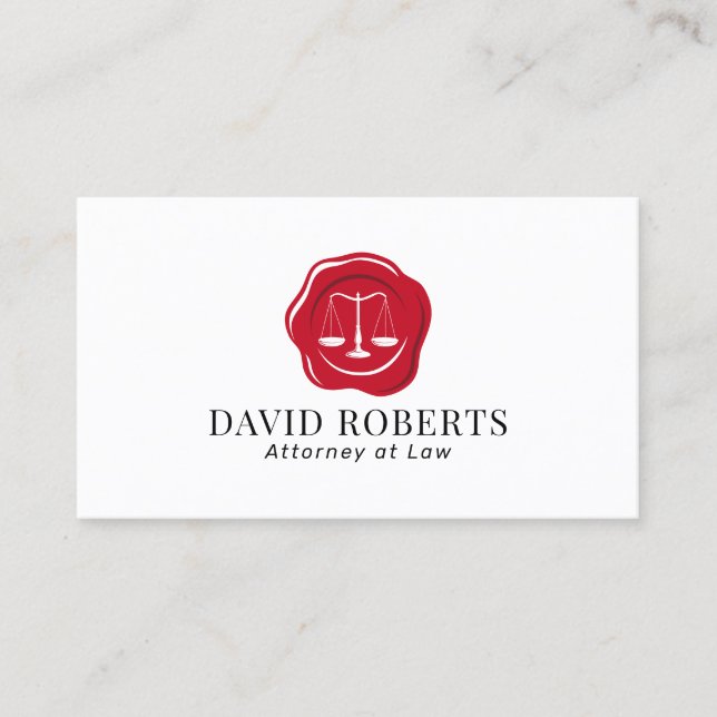 Lawyer Attorney at Law Wax Stamp Logo Plain Business Card (Front)