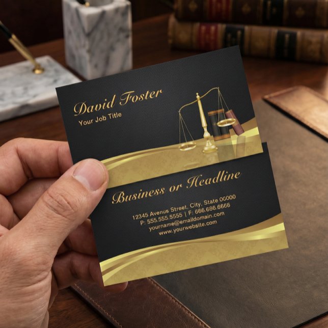 Lawyer Attorney Justice Elegant Black Gold Damask Business Card (Creator Uploaded)