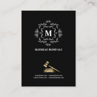 Lawyer Attorney LLC Monogram Gavel Business Card