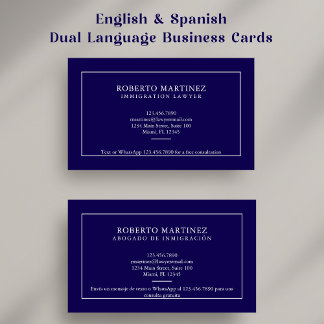 Lawyer Bilingual English Spanish Custom Navy Blue  Business Card