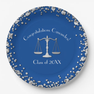Lawyer Blue Silver Graduation Paper Plate