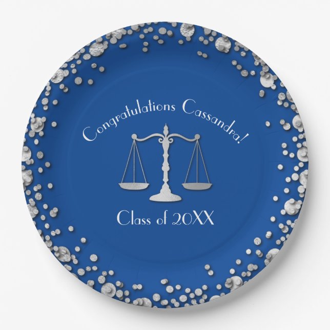 Lawyer Blue Silver Graduation Paper Plate (Front)