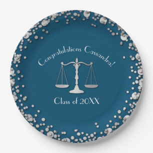 Lawyer blue Silver Graduation Paper Plate