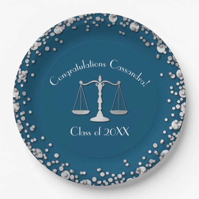 Lawyer blue Silver Graduation Paper Plate (Front)