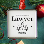 Lawyer Christmas Ornament<br><div class="desc">First Christmas as a lawyer luxury style ornament for a new job or graduation from law school. Elegant holiday ornaments in white with black lettering,  trees,  and stars.</div>