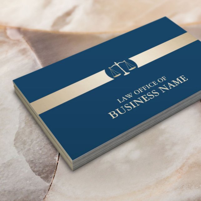 Lawyer Classy Navy Blue & Gold Stripe Modern Business Card (Creator Uploaded)