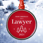 Lawyer Elegant Red Christmas Ornament<br><div class="desc">First Christmas as a lawyer red ornament for a graduate from law school. Elegant porcelain ceramic holiday decor featuring Christmas trees and stars.</div>