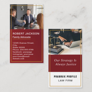 Lawyer Gold Justice Scale Attorney at Law Red Business Card