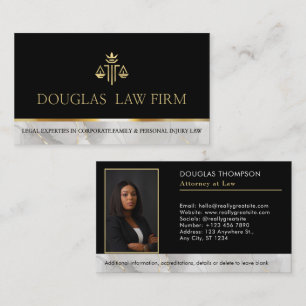 Lawyer Gold Justice Scale Attorney Modern Marble Business Card