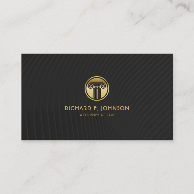Lawyer Gold Look Pillar Icon Professional Black Business Card (Front)