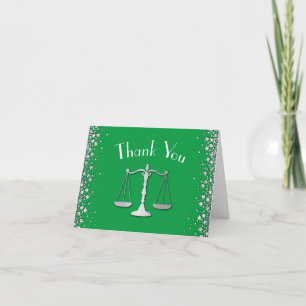 Lawyer Graduation Green SIlver Thank You Card