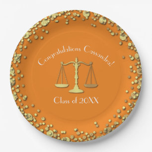 Lawyer Graduation Orange Gold Paper Plate