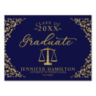 Lawyer Graduation Yard Sign Elegant Blue Gold  