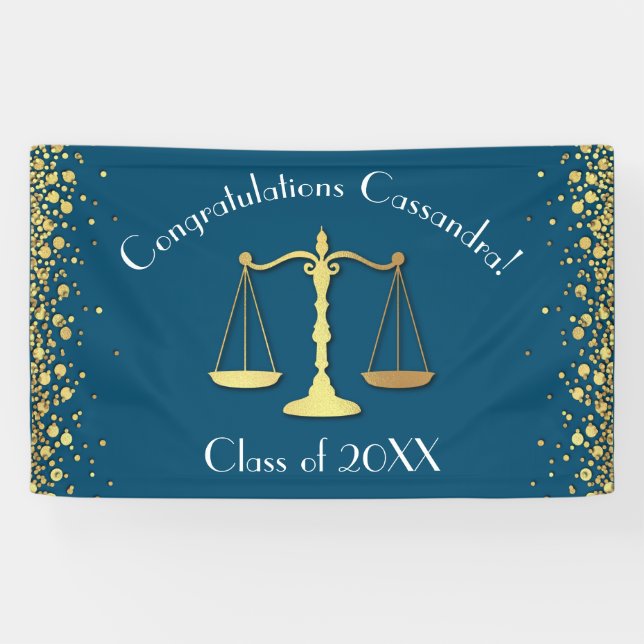 Lawyer Law School blue Gold Graduation Party Banner (Horizontal)