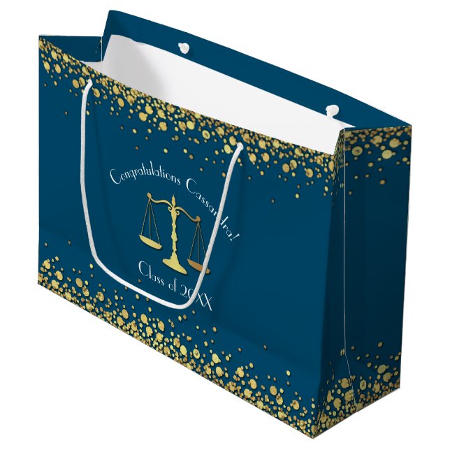 Lawyer Law School blue Gold Graduation Party Large Gift Bag (Front Angled)