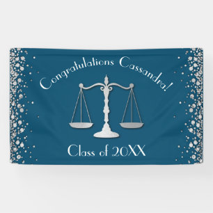 Lawyer Law School blue Silver Graduation Party Banner
