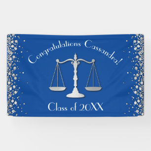 Lawyer Law School Blue Silver Graduation Party Banner