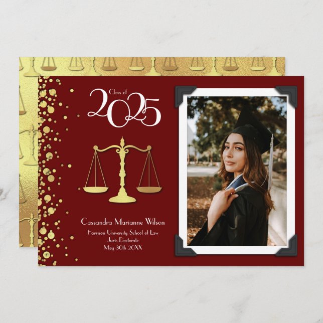 Lawyer Law School Gold Graduation Announcement (Front/Back)