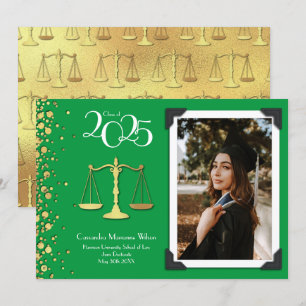 Lawyer Law School Gold Graduation Green Invitation