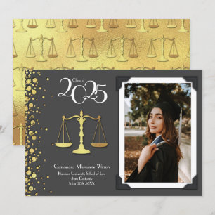 Lawyer Law School Gold Graduation Grey Invitation