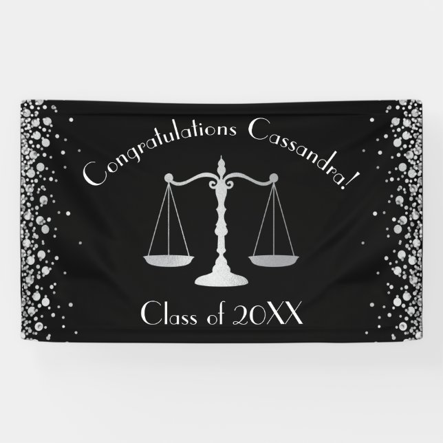 Lawyer Law School Graduation Party Black Silver Banner (Horizontal)