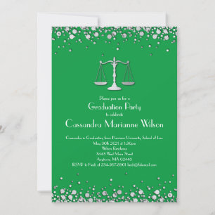 Lawyer Law School Graduation Party Silver Green Invitation