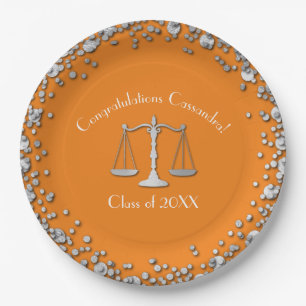 Lawyer Law School Graduation Party Silver Orange Paper Plate