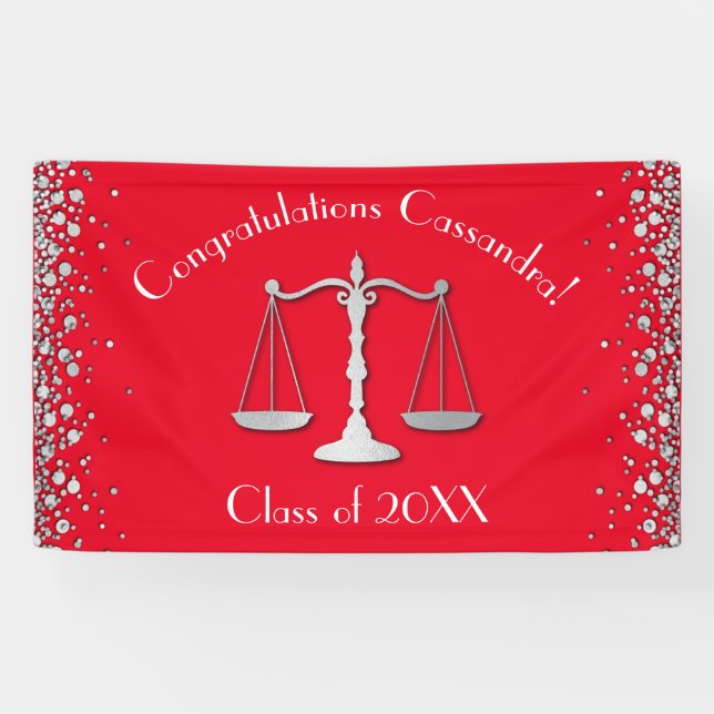 Lawyer Law School Graduation Party Silver Red Banner (Horizontal)