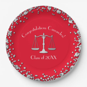 Lawyer Law School Graduation Party Silver Red Paper Plate